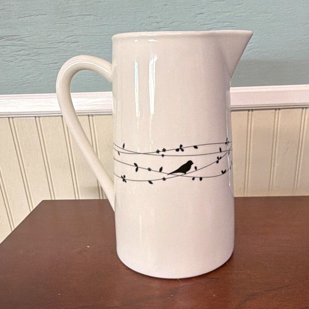 Ciroa Oiseau White Porcelain Bird Pattern Pitcher Handle Dishwasher Safe